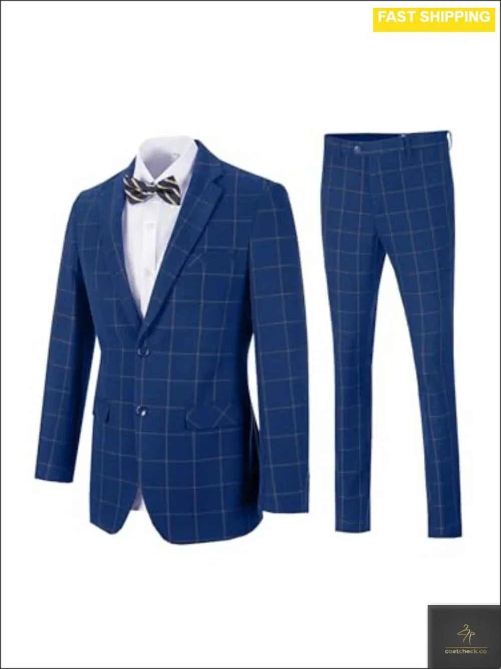 Men's 3 Piece Plaid Slim Fit Suit Set Blazer Vest Pant Formal Wedding